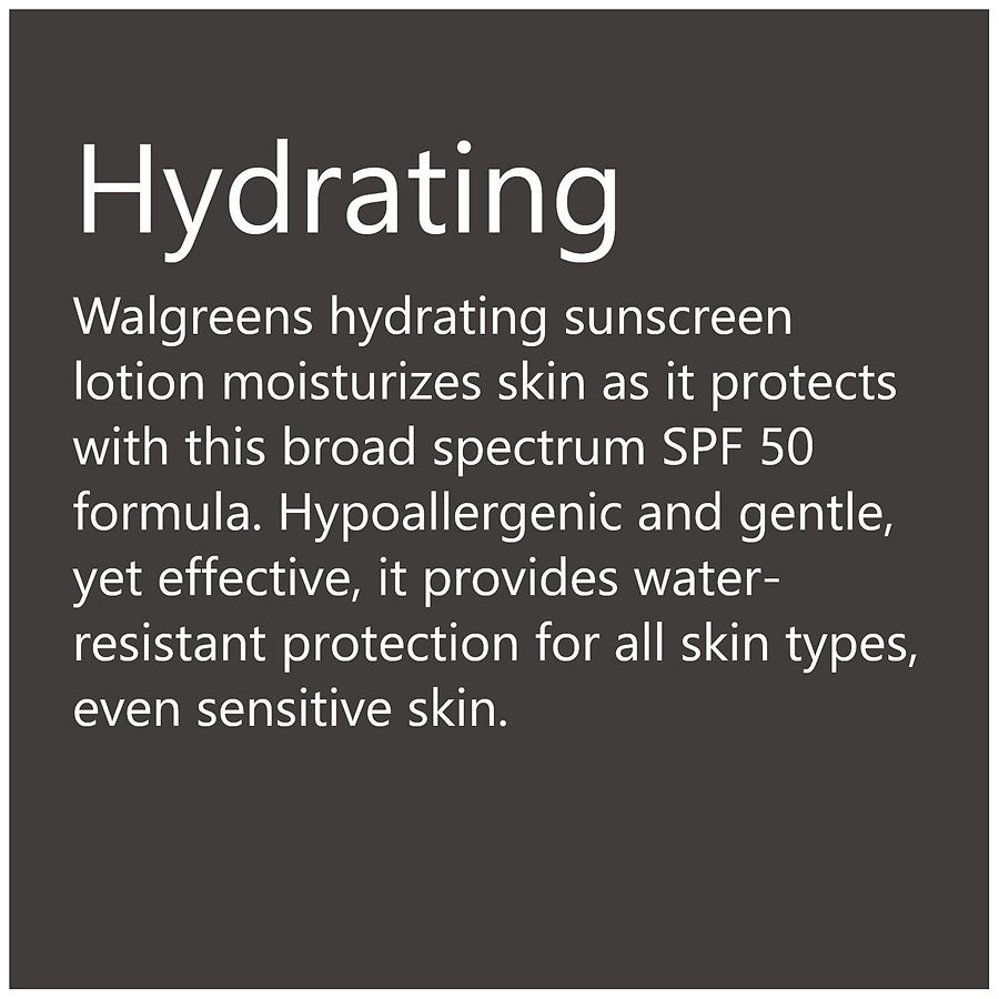 slide 5 of 5, Walgreens SPF 50 Hydrating Broad Spectrum Sunscreen, 8 fl oz