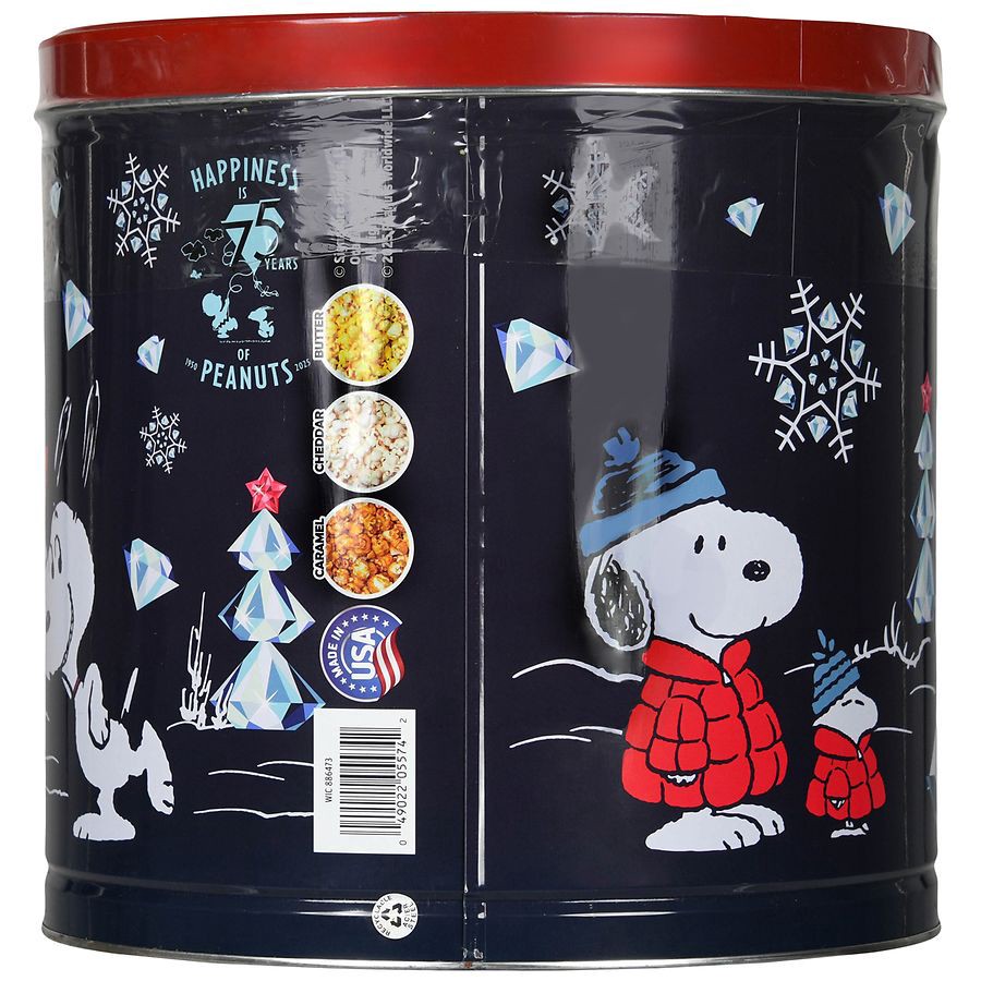 slide 2 of 5, GiftPop Peanuts Merry & Bright Popcorn Tin Assortment White Cheddar, Butter & Caramel - 21 oz, 21 oz