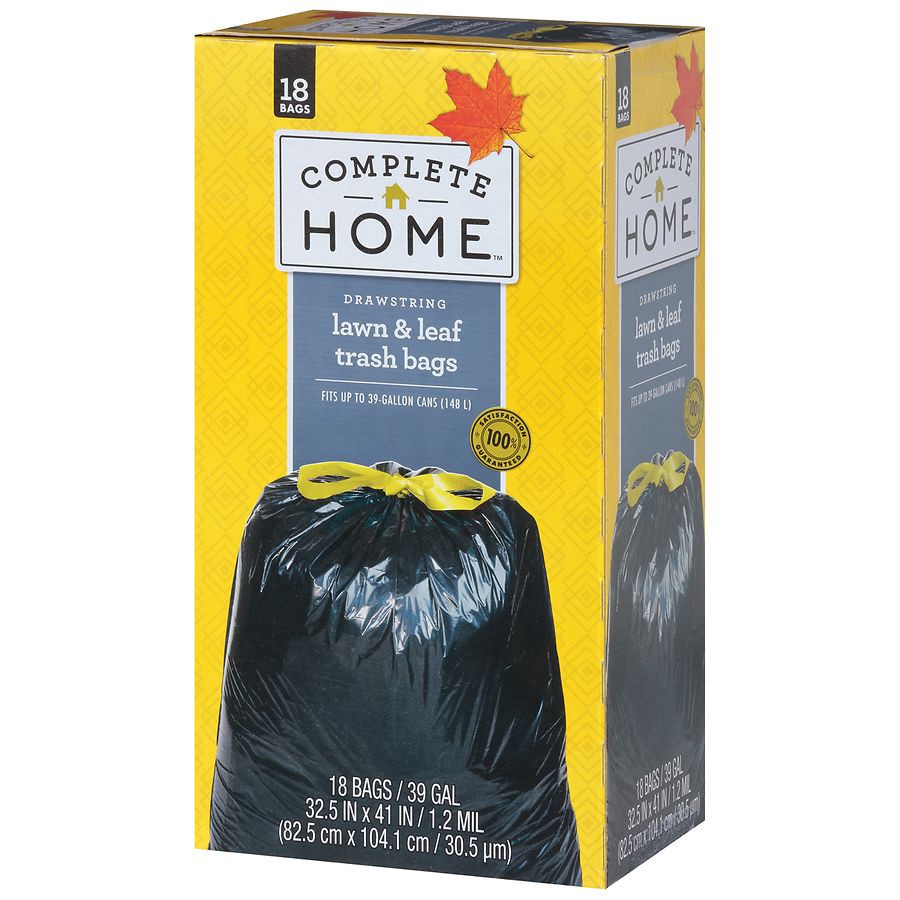 slide 4 of 5, Complete Home Drawstring Lawn & Leaf Trash Bags 39 Gallon, 18 ct