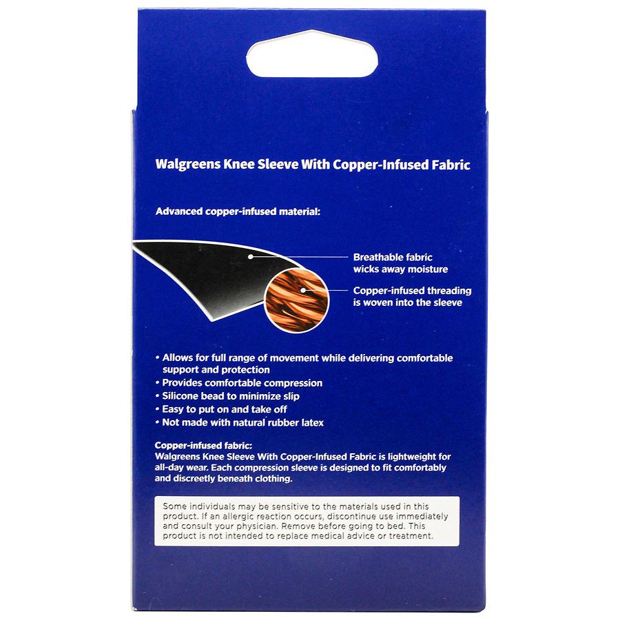 slide 2 of 4, Walgreens M/L Copper-Infused Fabric Compression Knee Sleeve, MED/LG
