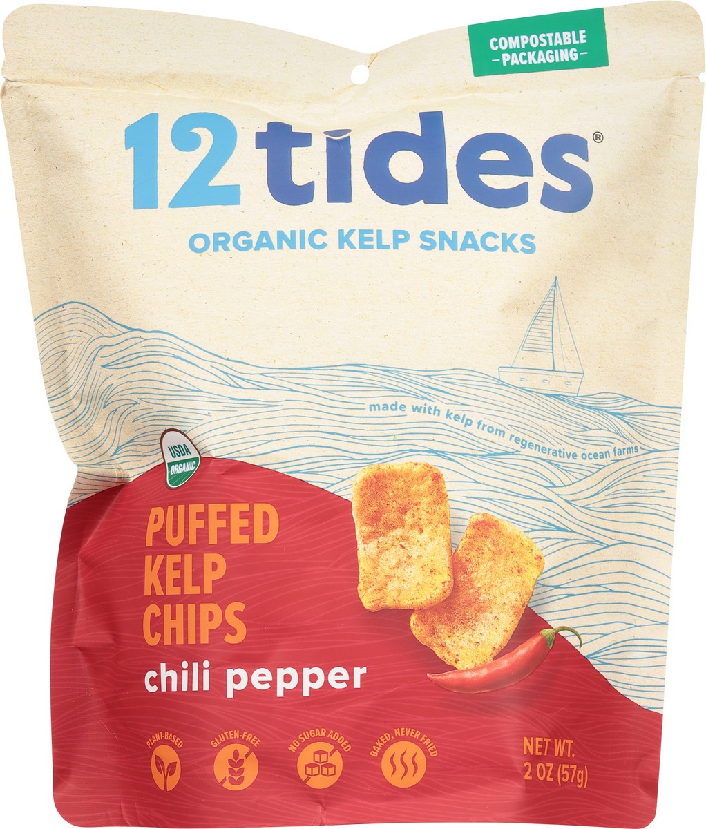 slide 2 of 12, 12 Tides Organic Chili Pepper Puffed Kelp Chips 2 oz, 2 oz