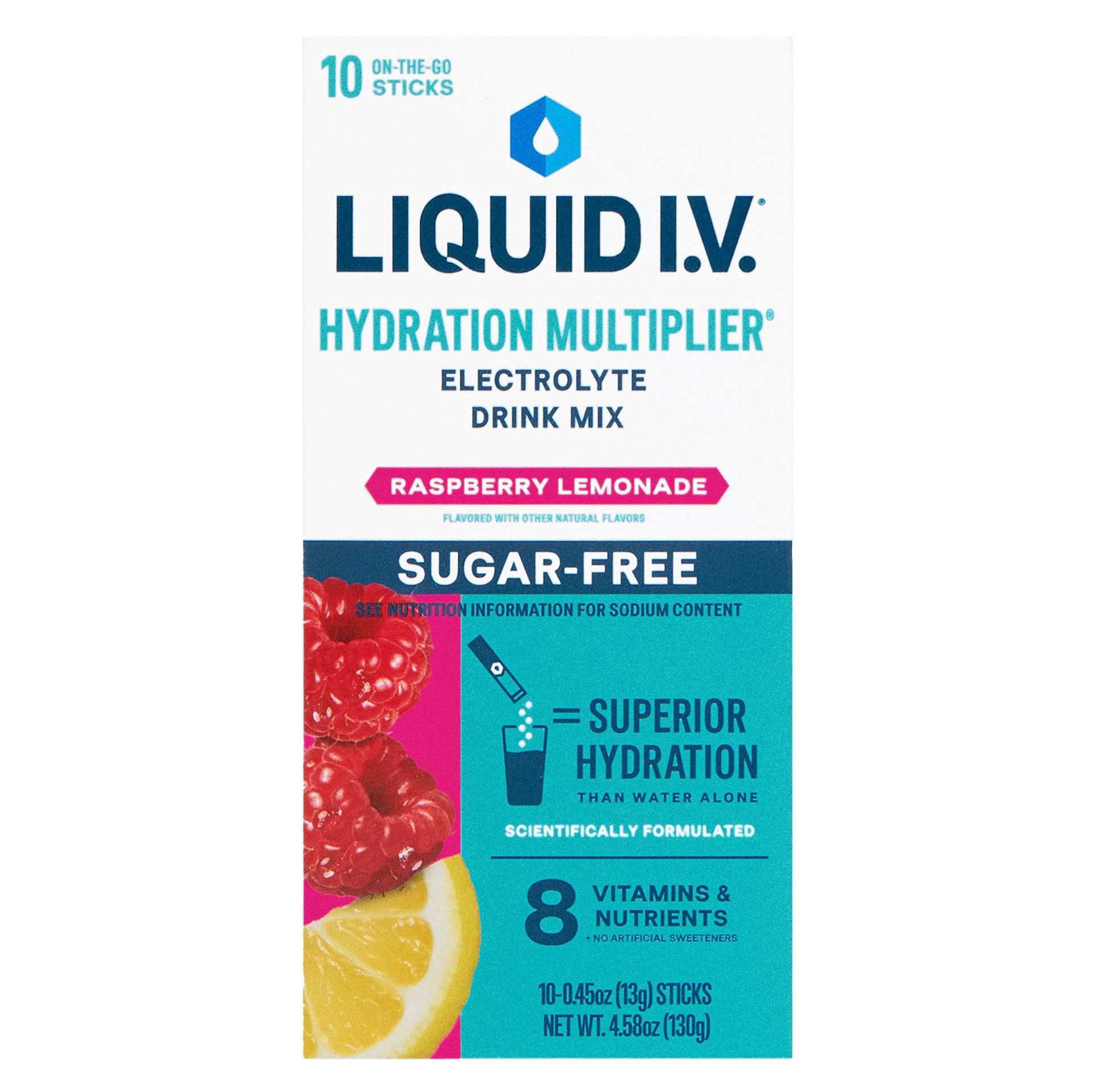 slide 1 of 1, Liquid I.V. Hydration Multiplier Sugar-Free Raspberry Lemonade, 10 Ct, 0.45 oz