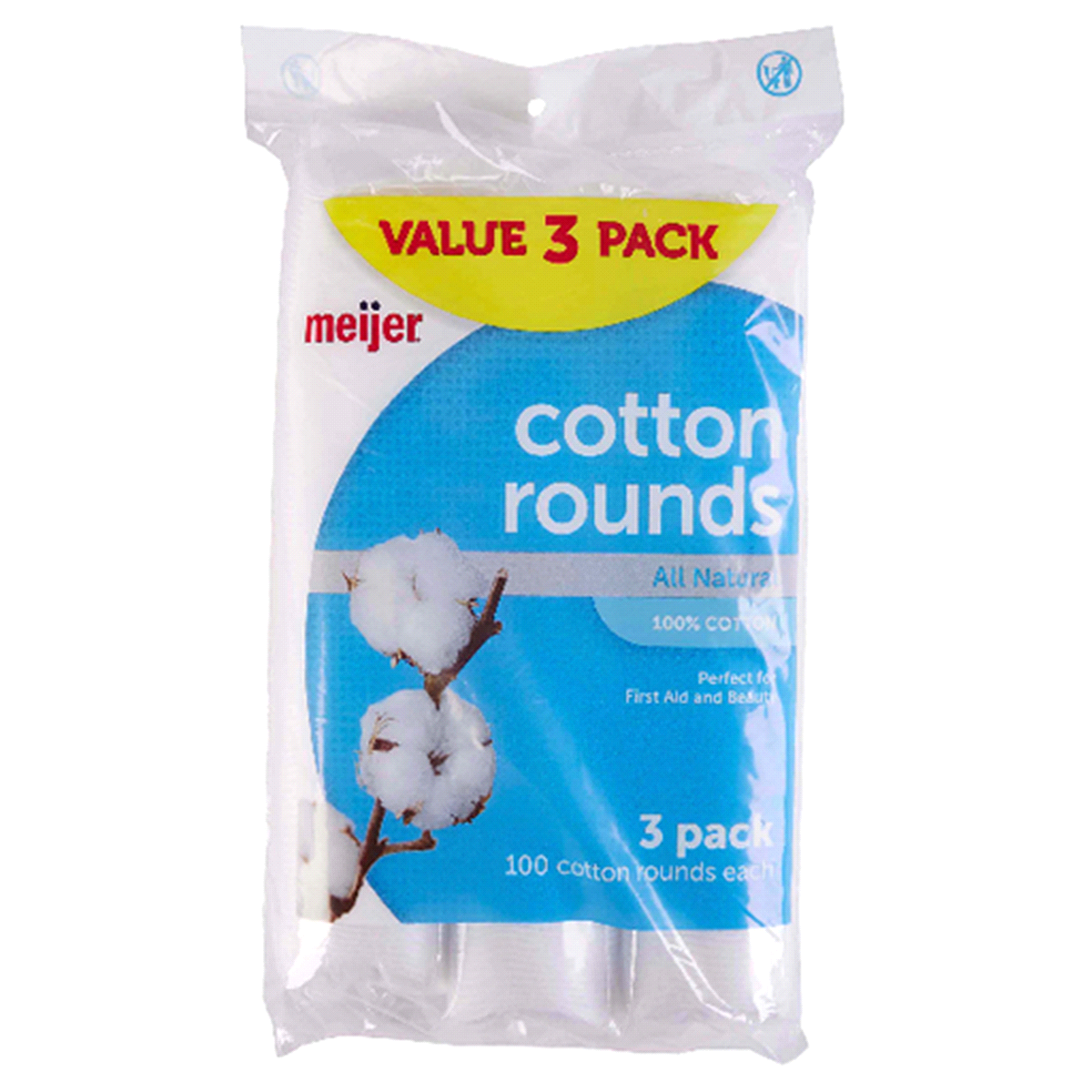 slide 1 of 2, Meijer Premium Cotton Rounds of 100, 3 ct, 300 ct