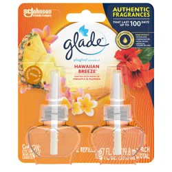 Glade PlugIns Scented Oil 2 Refills, Air Freshener, Hawaiian Breeze, Essential Oil Infused Wall Plug In, 1.34 FL OZ, Pack of 2
