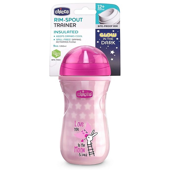 slide 2 of 9, Chicco Glow - the Dark Rim-Spout Trainer Sippy Cup - Pink, 9 oz