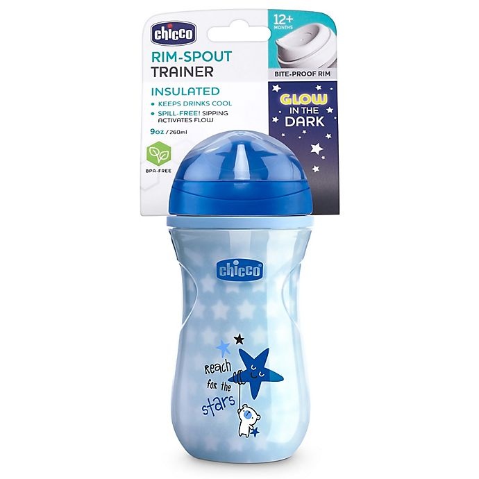 slide 2 of 10, Chicco Glow - the Dark Rim-Spout Trainer Sippy Cup - Blue/Teal, 9 oz