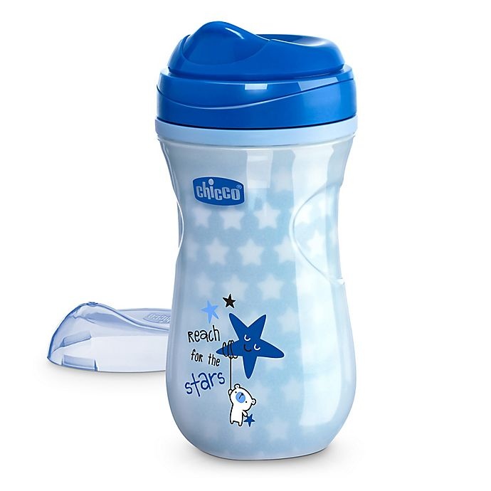 slide 1 of 10, Chicco Glow - the Dark Rim-Spout Trainer Sippy Cup - Blue/Teal, 9 oz