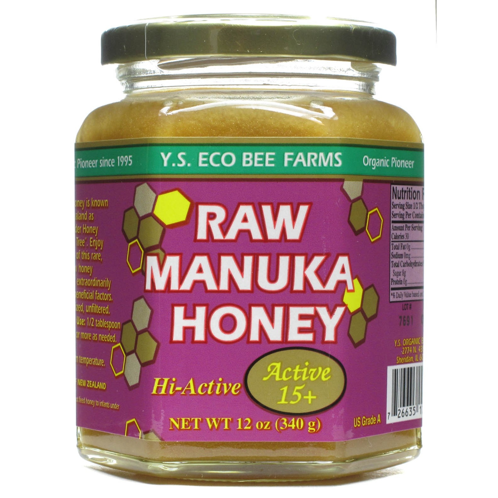 slide 1 of 1, Y.S. Eco Bee Farms Y. S. Organic Bee Active 15+ Raw Manuka Honey, 12 oz
