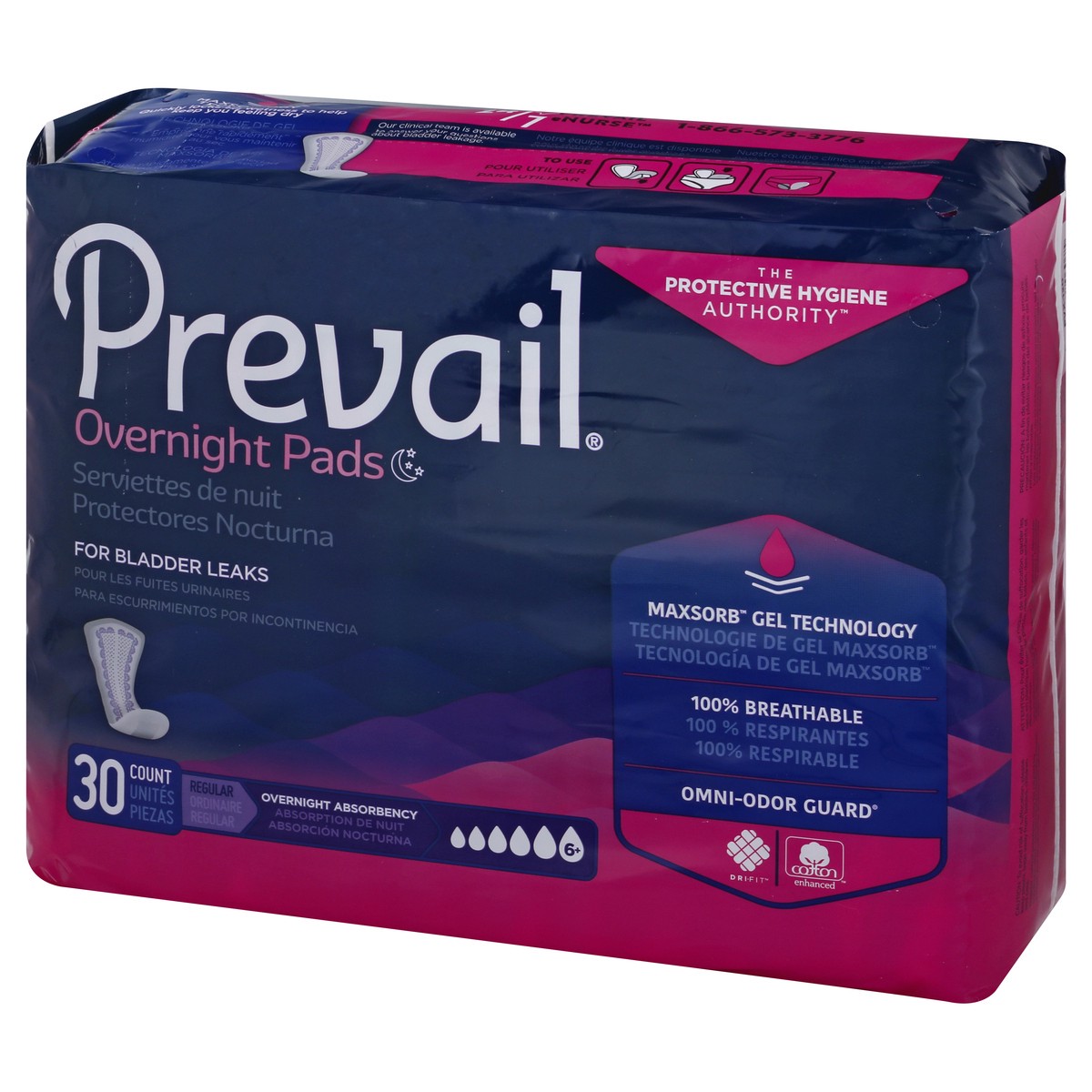 slide 4 of 12, Prevail Size 6+ Regular Overnight Pads 30 ea, 30 ct