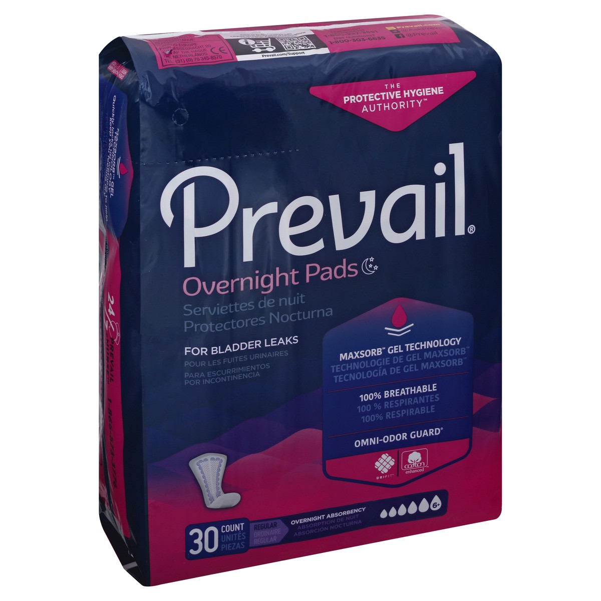 slide 9 of 12, Prevail Size 6+ Regular Overnight Pads 30 ea, 30 ct