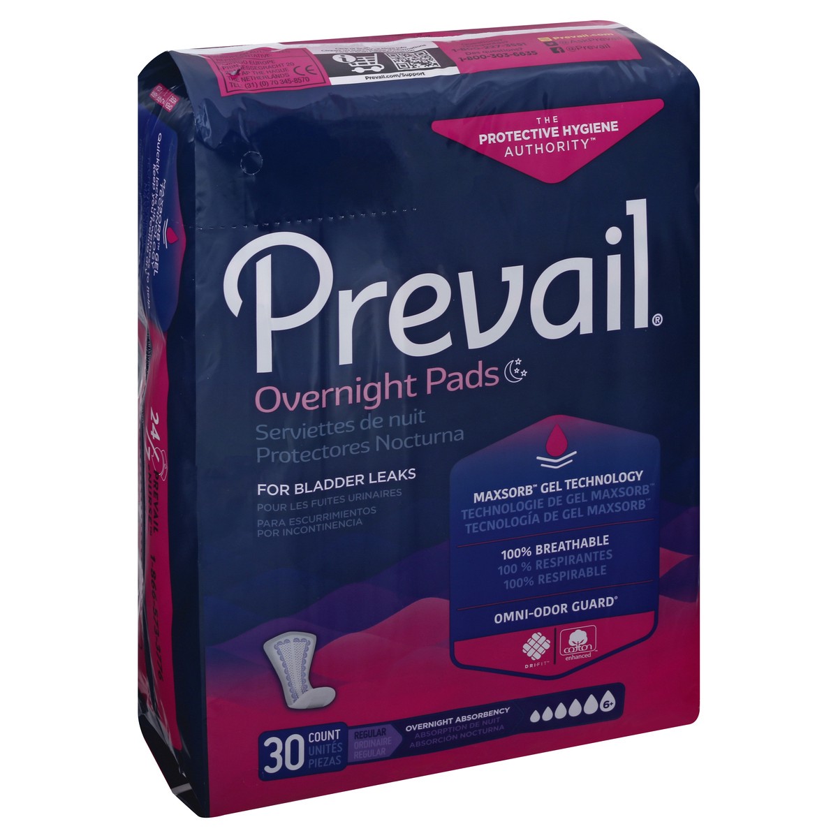 slide 11 of 12, Prevail Size 6+ Regular Overnight Pads 30 ea, 30 ct