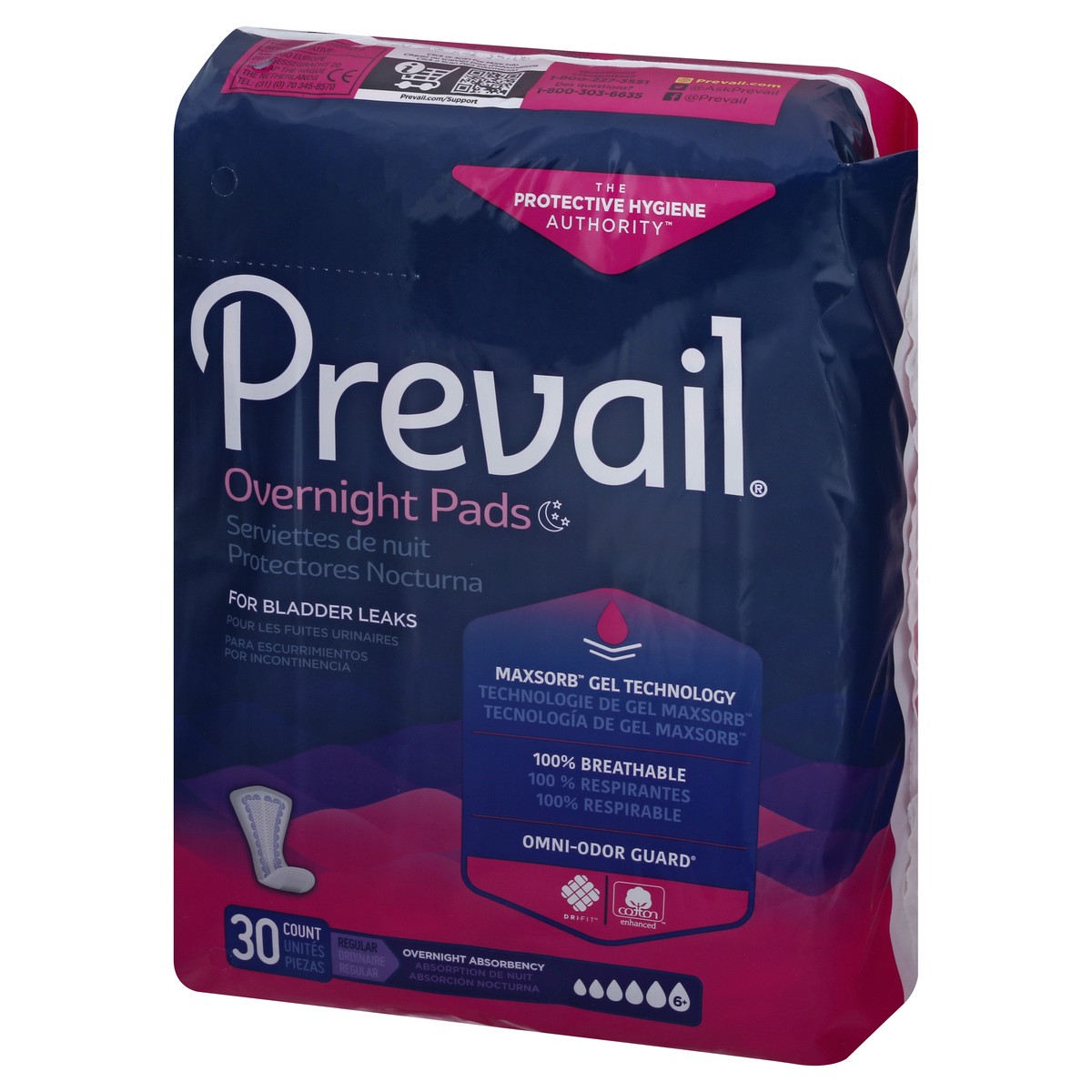 slide 8 of 12, Prevail Size 6+ Regular Overnight Pads 30 ea, 30 ct