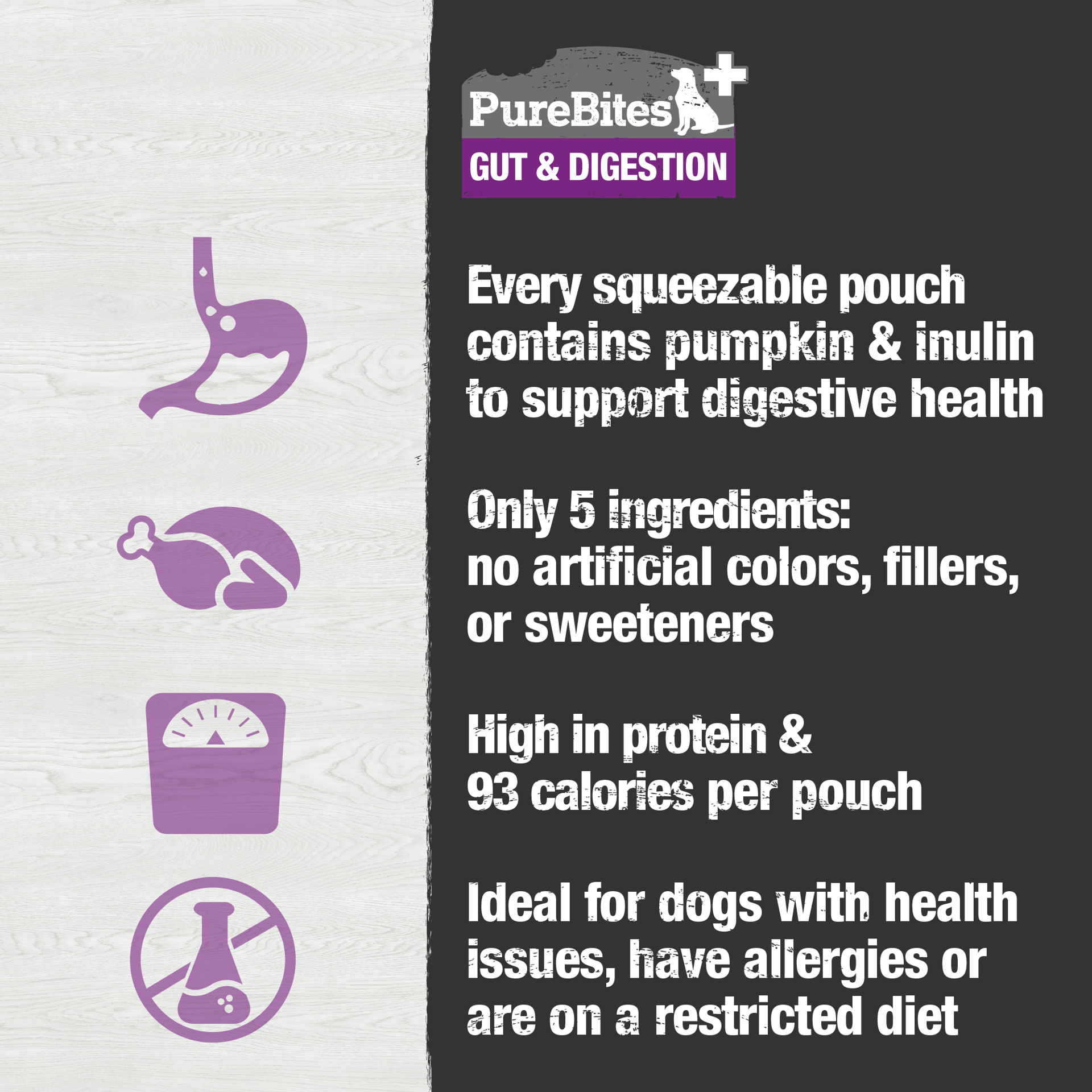 slide 2 of 5, PureBites Plus Squeezables Dog Treat • Topper 71g | Gut & Digestion | 5 Ingredients | Case of 15, 1 ct