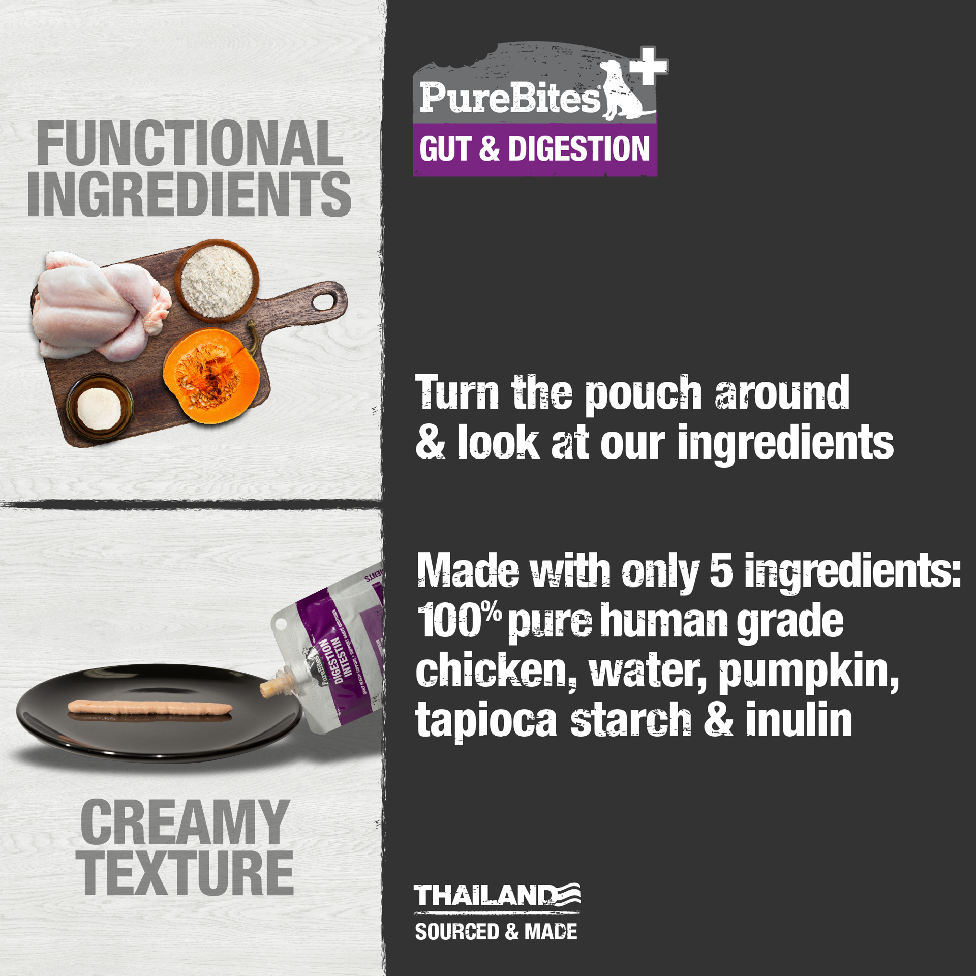 slide 3 of 5, PureBites Plus Squeezables Dog Treat • Topper 71g | Gut & Digestion | 5 Ingredients | Case of 15, 1 ct