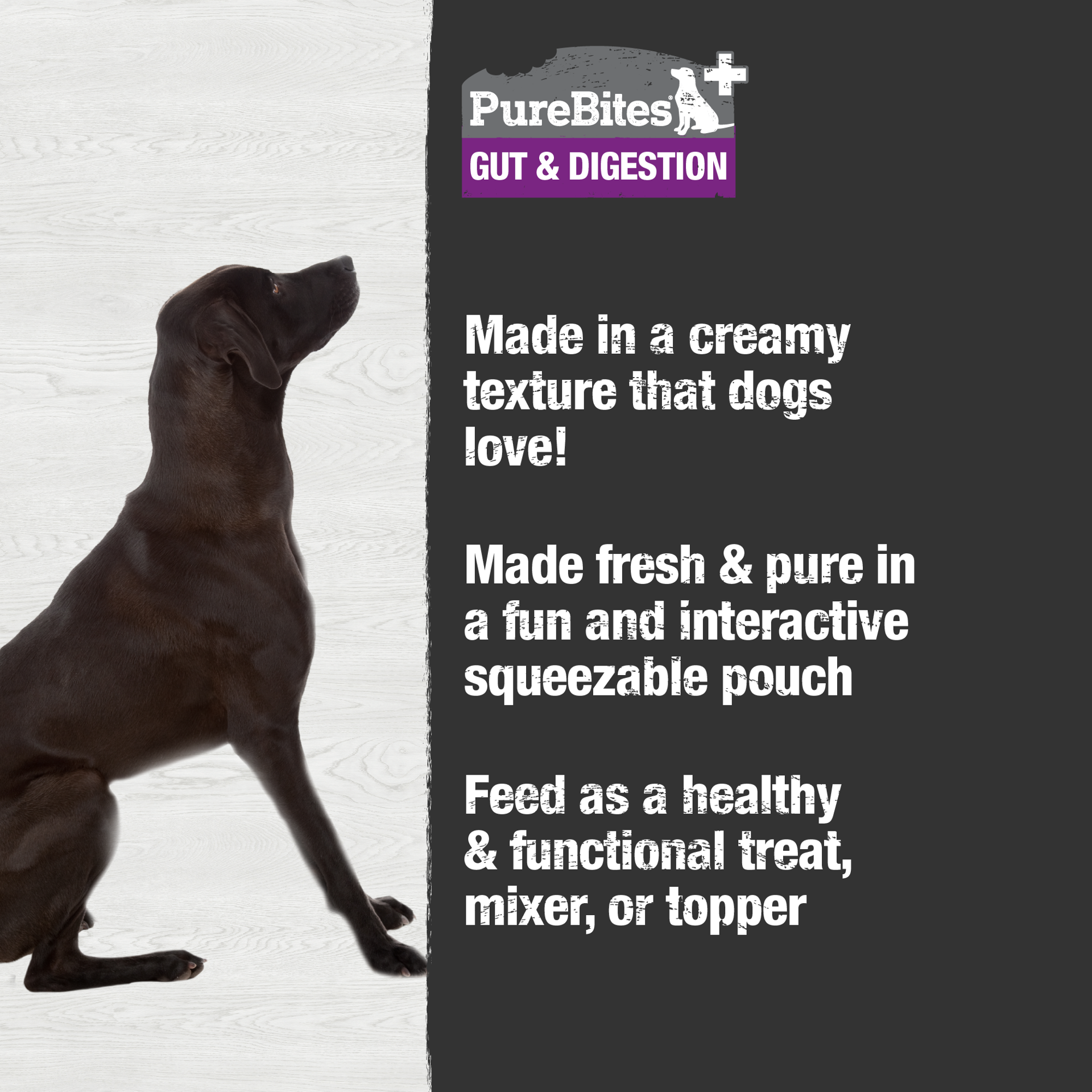 slide 5 of 5, PureBites Plus Squeezables Dog Treat • Topper 71g | Gut & Digestion | 5 Ingredients | Case of 15, 1 ct