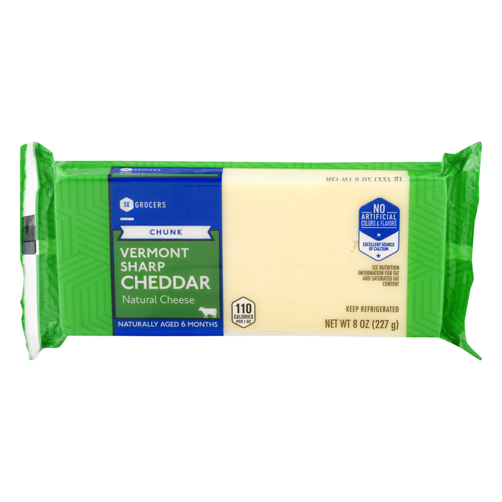 slide 1 of 1, SE Grocers Chunk Vermont Sharp Cheddar Natural Cheese, 8 oz