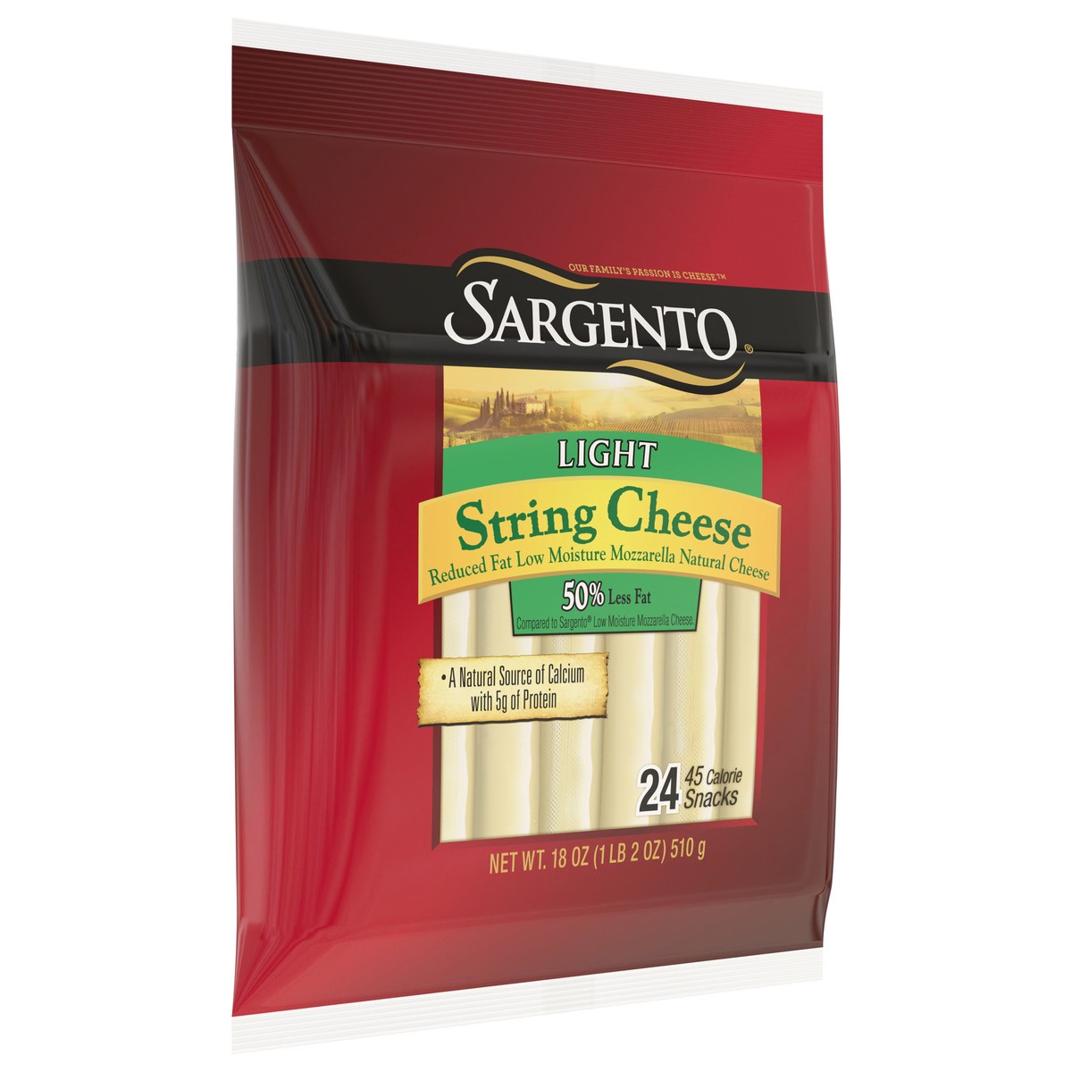 slide 6 of 8, Sargento Reduced Fat Low Moisture Part-Skim Mozzarella Natural Cheese Light String Cheese Snacks, 24-Count, 24 ct