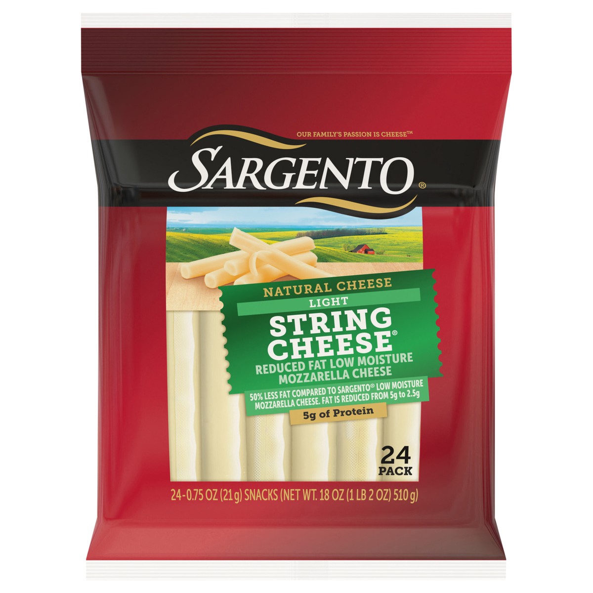 slide 1 of 8, Sargento Reduced Fat Low Moisture Part-Skim Mozzarella Natural Cheese Light String Cheese Snacks, 24-Count, 24 ct