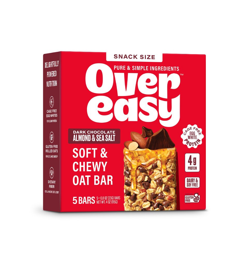 slide 1 of 5, Over Easy Dark Chocolate Almond Sea Salt Soft & Chewy Oat Bar, 5 ct