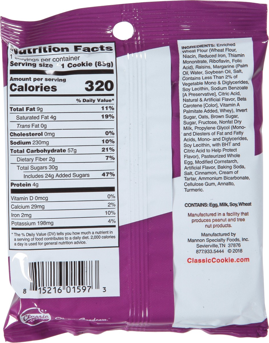 slide 5 of 9, Classic Soft Baked Oat Meal Raisin Cookie 3 oz, 1 ct