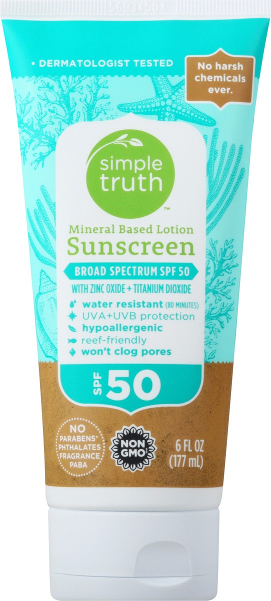 slide 2 of 11, Simple Truth Broad Spectrum SPF 50 Mineral Based Lotion Sunscreen 6 oz, 6 oz