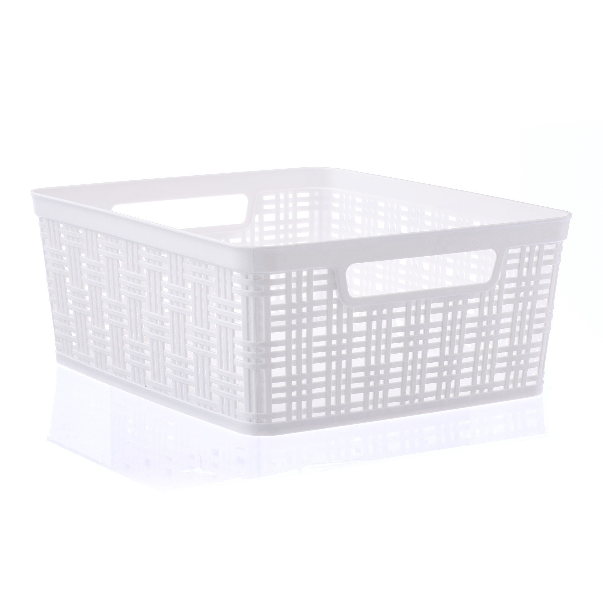 slide 2 of 2, White Plastic Wicker Storage Basket By Simply Tidy, 14.2 in x 12 in x 5.5 in
