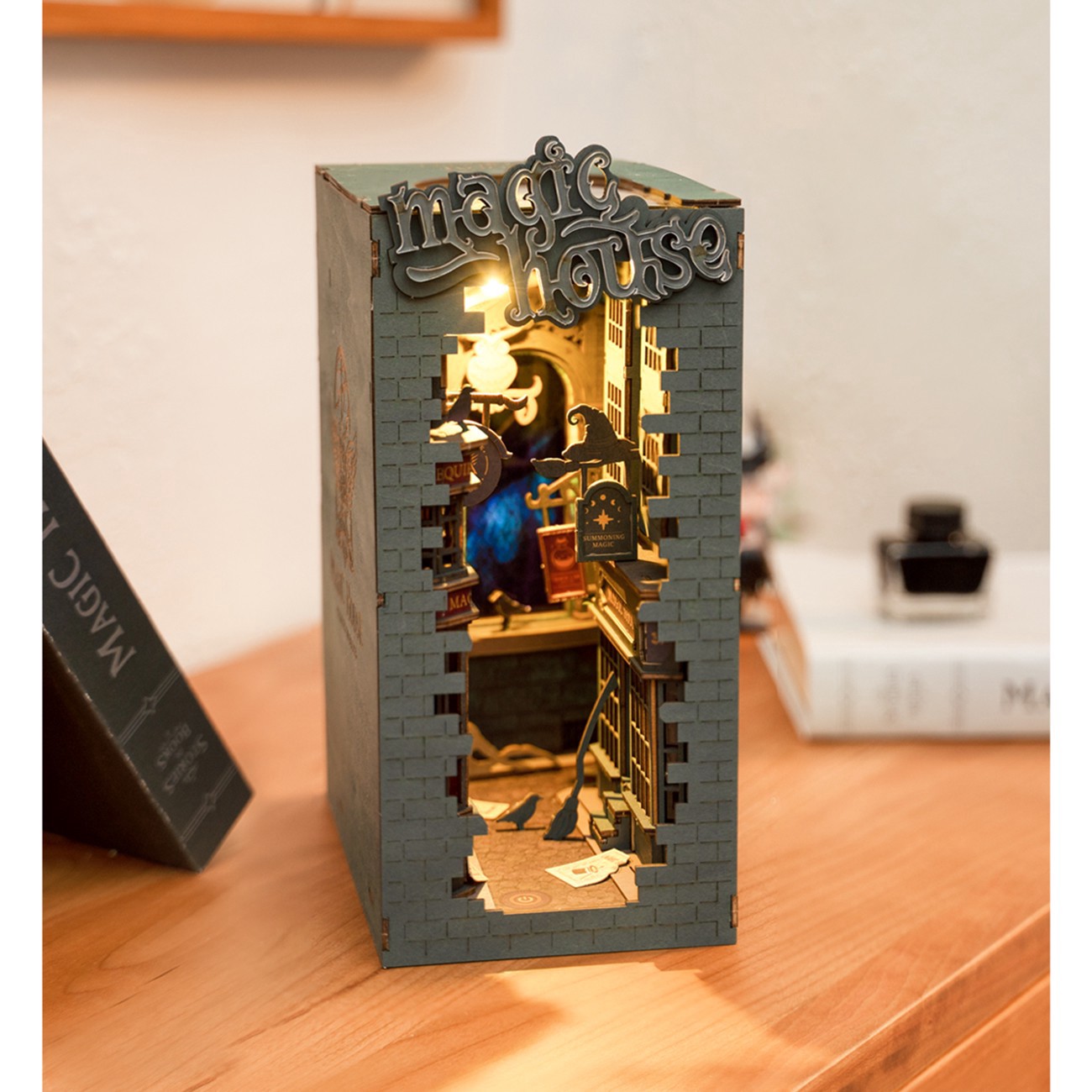 slide 3 of 8, Robotime Rolife Magic House Diy Book Nook Shelf Insert Kit, 9.45 in x 7 in x 4.33 in