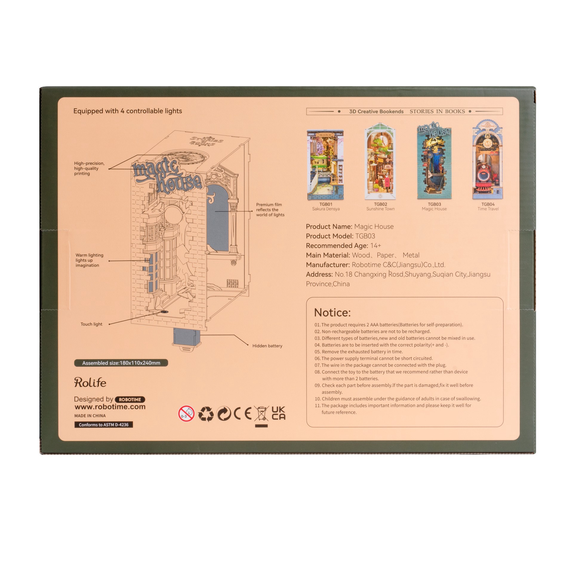slide 5 of 8, Robotime Rolife Magic House Diy Book Nook Shelf Insert Kit, 9.45 in x 7 in x 4.33 in