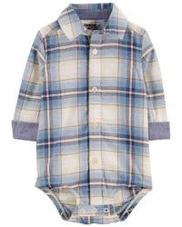Oshkosh Baby Plaid Button-Front Bodysuit Blue 12M