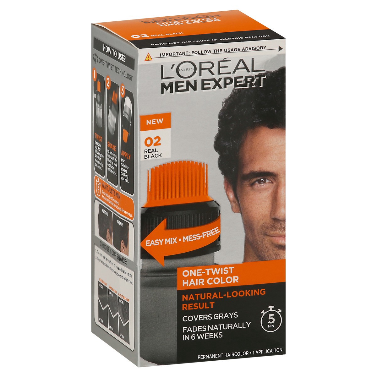 slide 3 of 9, L'Oréal Men Expert Real Black 02 One-Twist Permanent Hair Color 1 ea, 1 ct