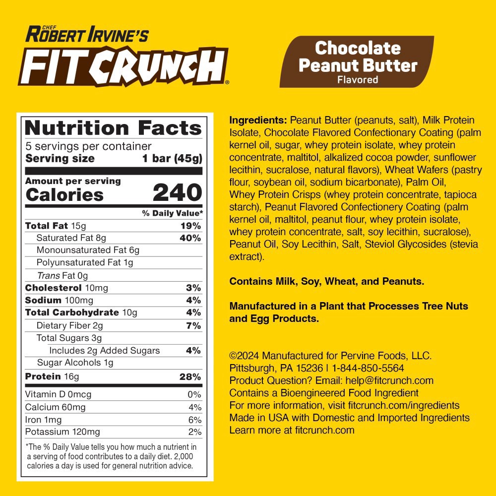 slide 5 of 6, Fitcrunch Wafer Chocolate Peanut Butter Protein Bars, 5 bars / 1.59 oz ea