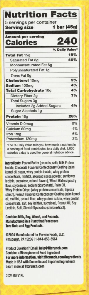 slide 2 of 6, Fitcrunch Wafer Chocolate Peanut Butter Protein Bars, 5 bars / 1.59 oz ea