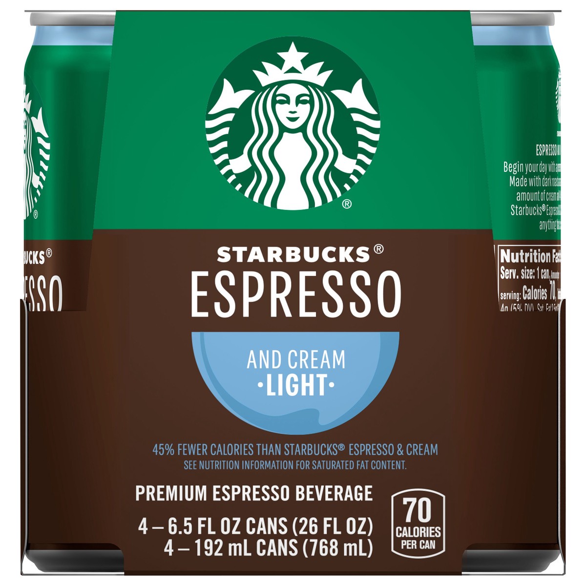 slide 1 of 3, Starbucks Premium Espresso Beverage Espresso & Cream Light 6.5 Fl Oz 4 Count, 26 oz