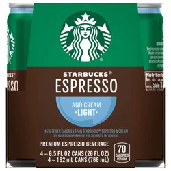 Starbucks Premium Espresso Beverage Espresso & Cream Light 6.5 Fl Oz 4 Count