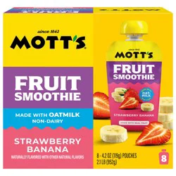 Mott's Strawberry Banana Fruit Smoothie, 4.2 oz clear pouches, 8 pack