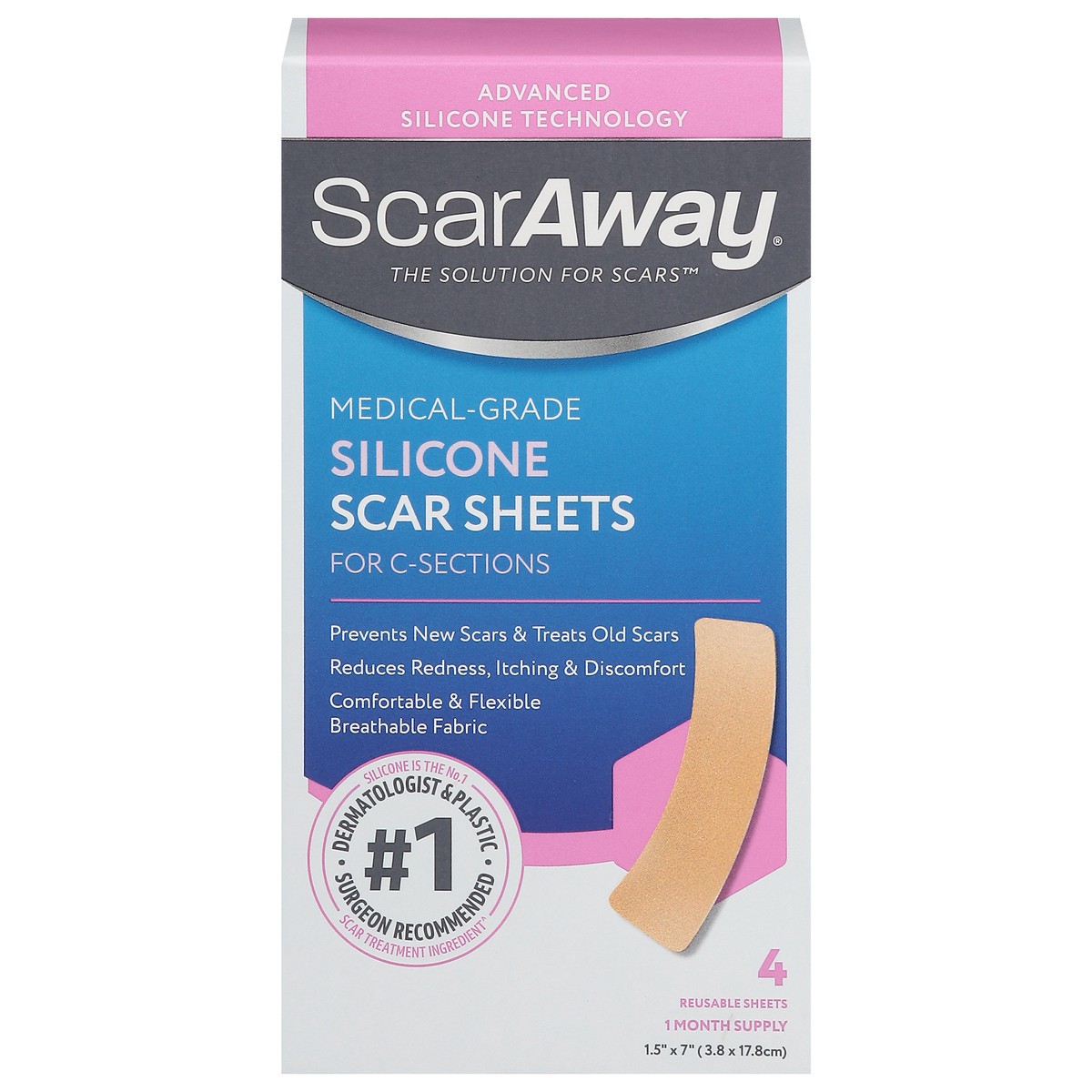 slide 1 of 11, ScarAway Medical-Grade Silicone Scar Sheets for C-Sections - 4 ea, 4 ct