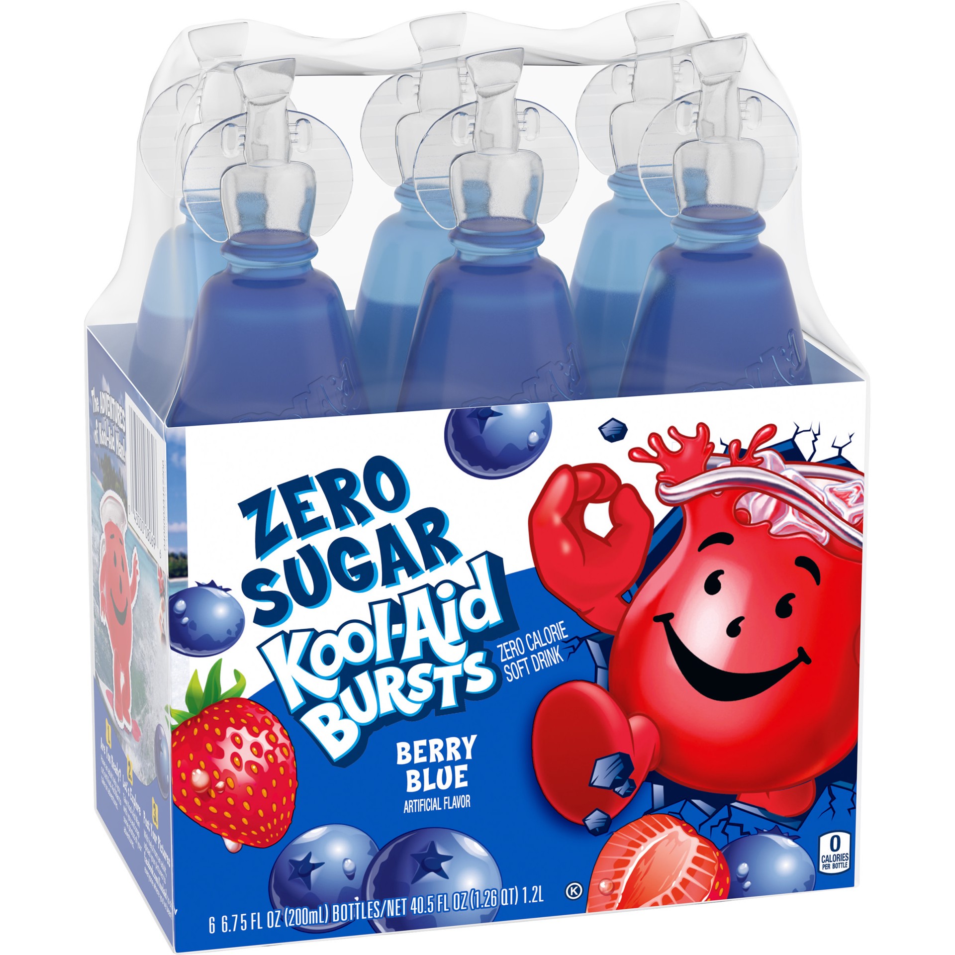 slide 5 of 5, Kool-Aid Bursts Berry Blue Zero Sugar Artificially Flavored Soft Drink, 6 ct Pack, 6.75 fl oz Bottles, 6 ct