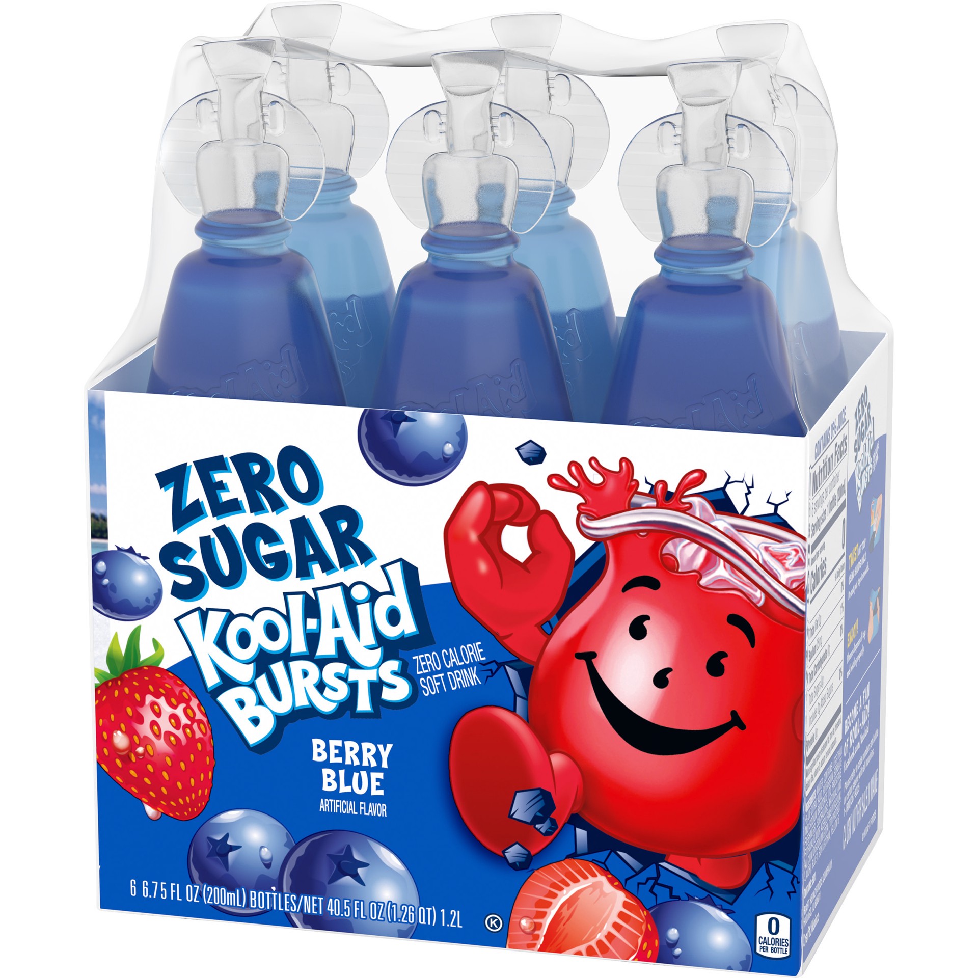 slide 3 of 5, Kool-Aid Bursts Berry Blue Zero Sugar Artificially Flavored Soft Drink, 6 ct Pack, 6.75 fl oz Bottles, 6 ct