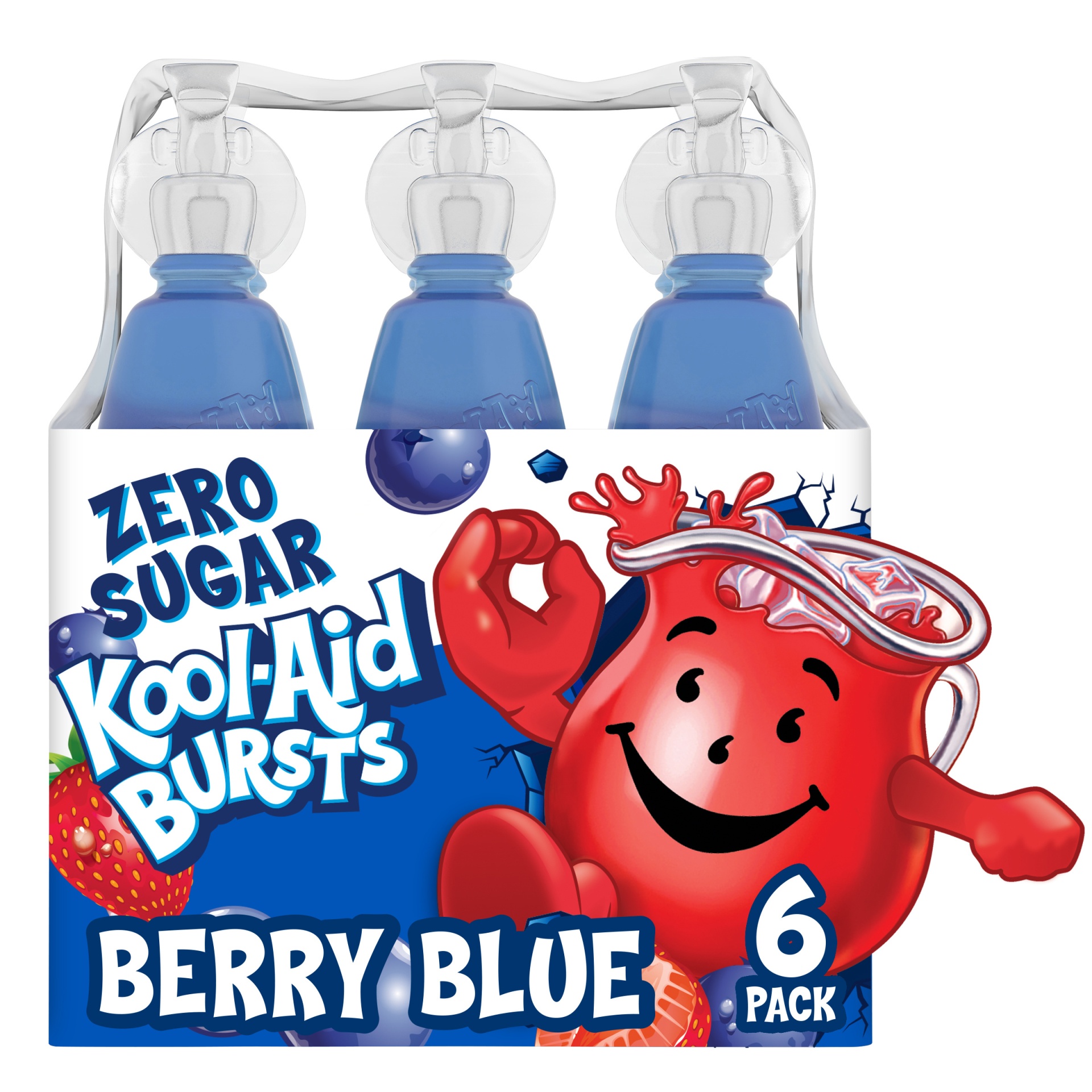 slide 1 of 5, Kool-Aid Bursts Berry Blue Zero Sugar Artificially Flavored Soft Drink, 6 ct Pack, 6.75 fl oz Bottles, 6 ct