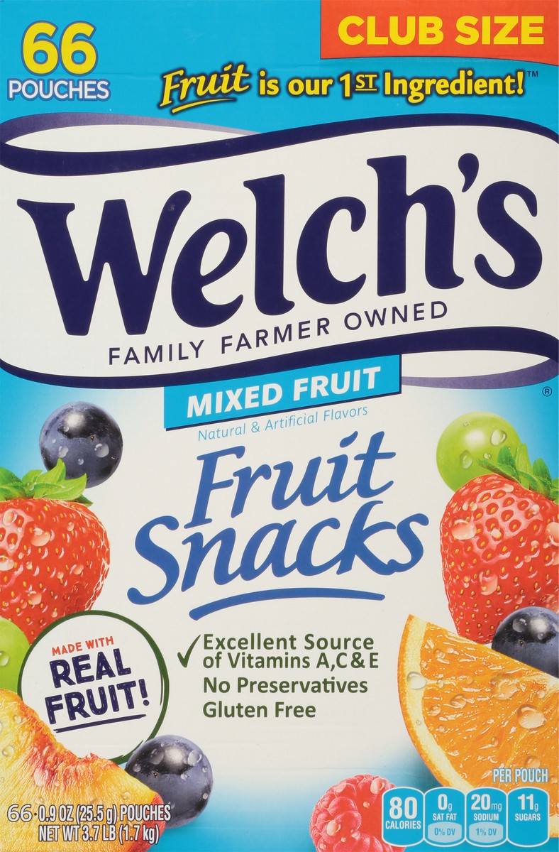 slide 4 of 9, Welch's Mixed Fruit Fruit Snacks Club Size 66 - 0.9 oz Pouches, 66 ct