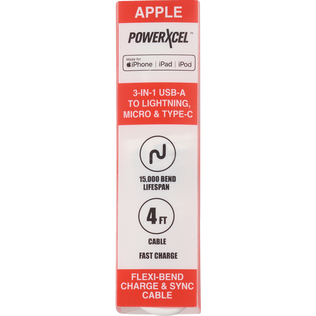 slide 1 of 1, power xcel Lightning, Micro Type 3N1 Cable, 1 ct