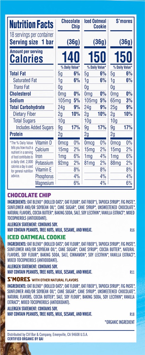 slide 11 of 12, Zbar Chocolate Chip/Iced Oatmeal Cookie/S'mores Energy Snack Bars Variety Pack 18 - 1.27 oz Packs, 18 ct