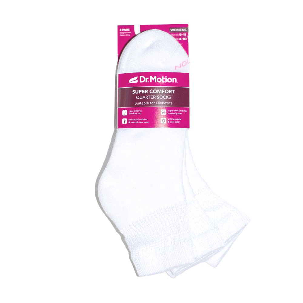 slide 1 of 2, Dr. Motion® Super Comfort Diabetic Quarter Socks - White, 3 ct