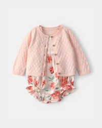 Baby Girl 2-Piece Floral Cardigan & Bubble Set - Pink - 6M