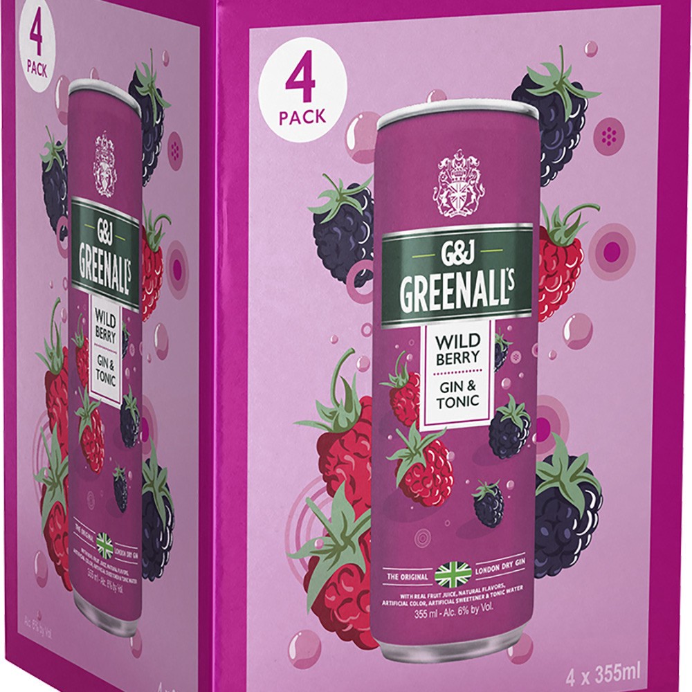 slide 1 of 1, G&j Greenall's Wild Berry & Tonic, 4 ct; 355 ml