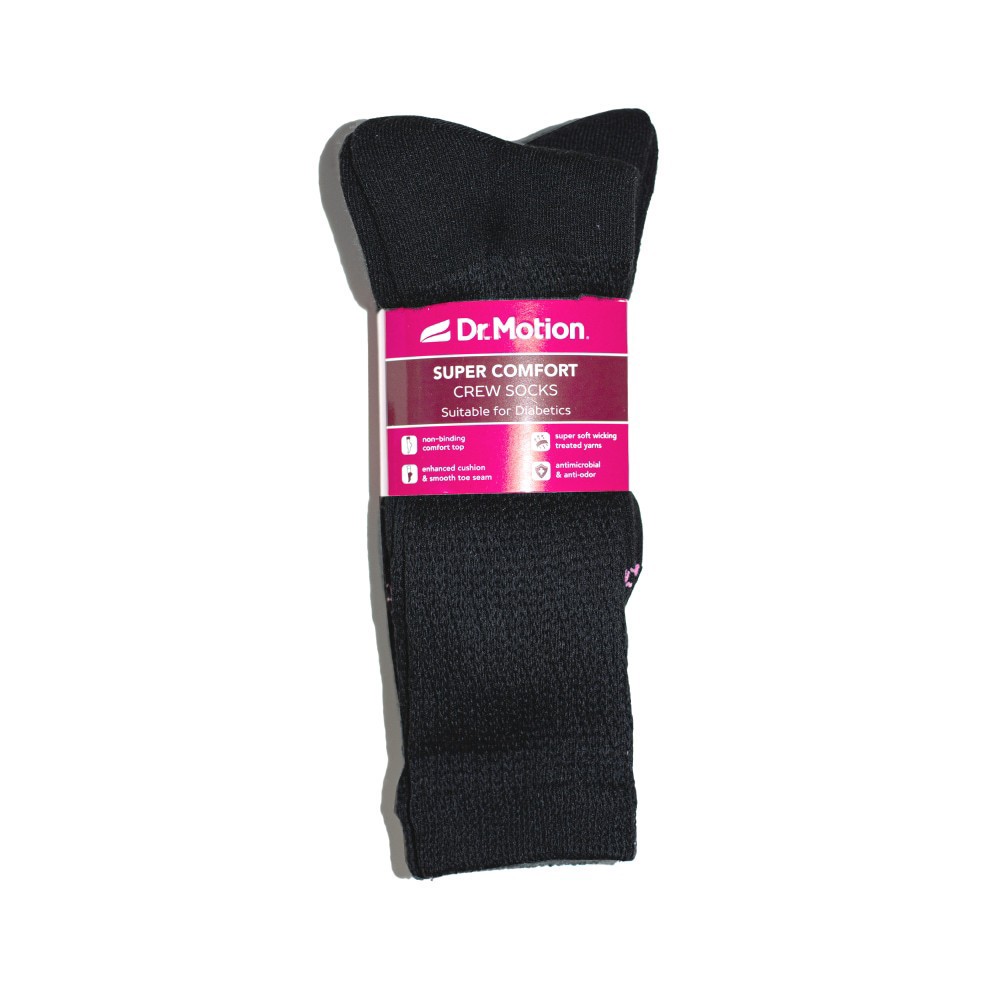 slide 1 of 2, Dr. Motion® Super Comfort Diabetic Crew Socks - Black, 3 ct