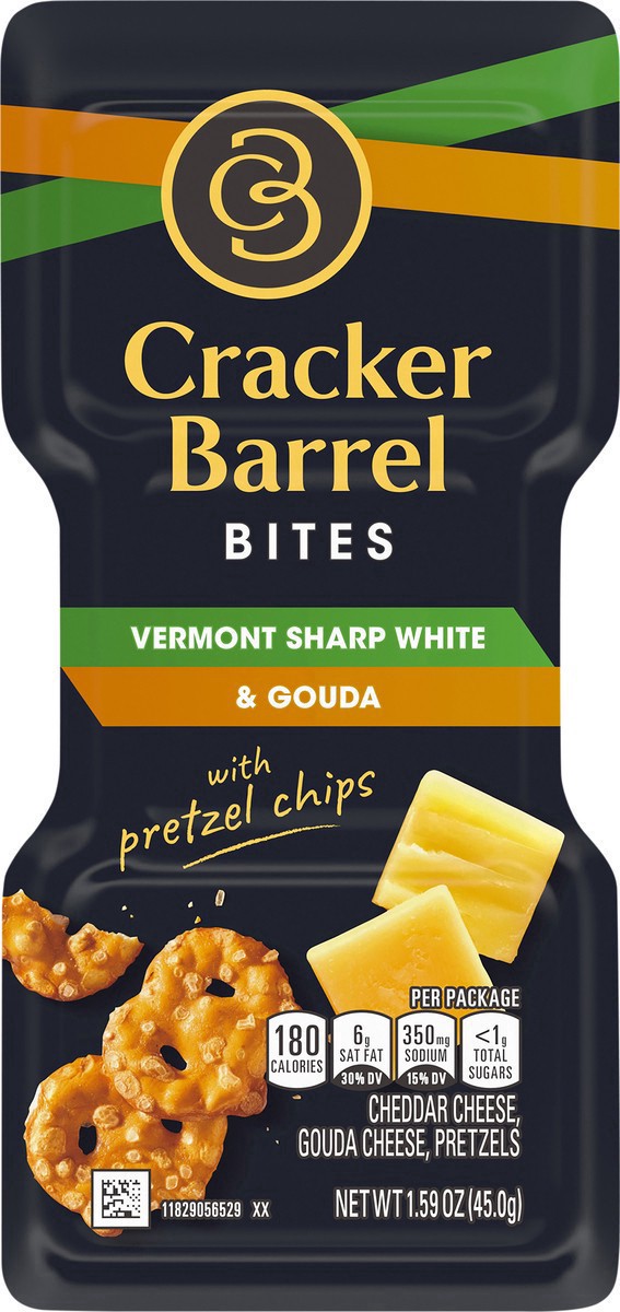 slide 10 of 21, Cracker Barrel Bites Vermont Sharp White Cheddar & Gouda with Mini Pretzels, 1.65 oz