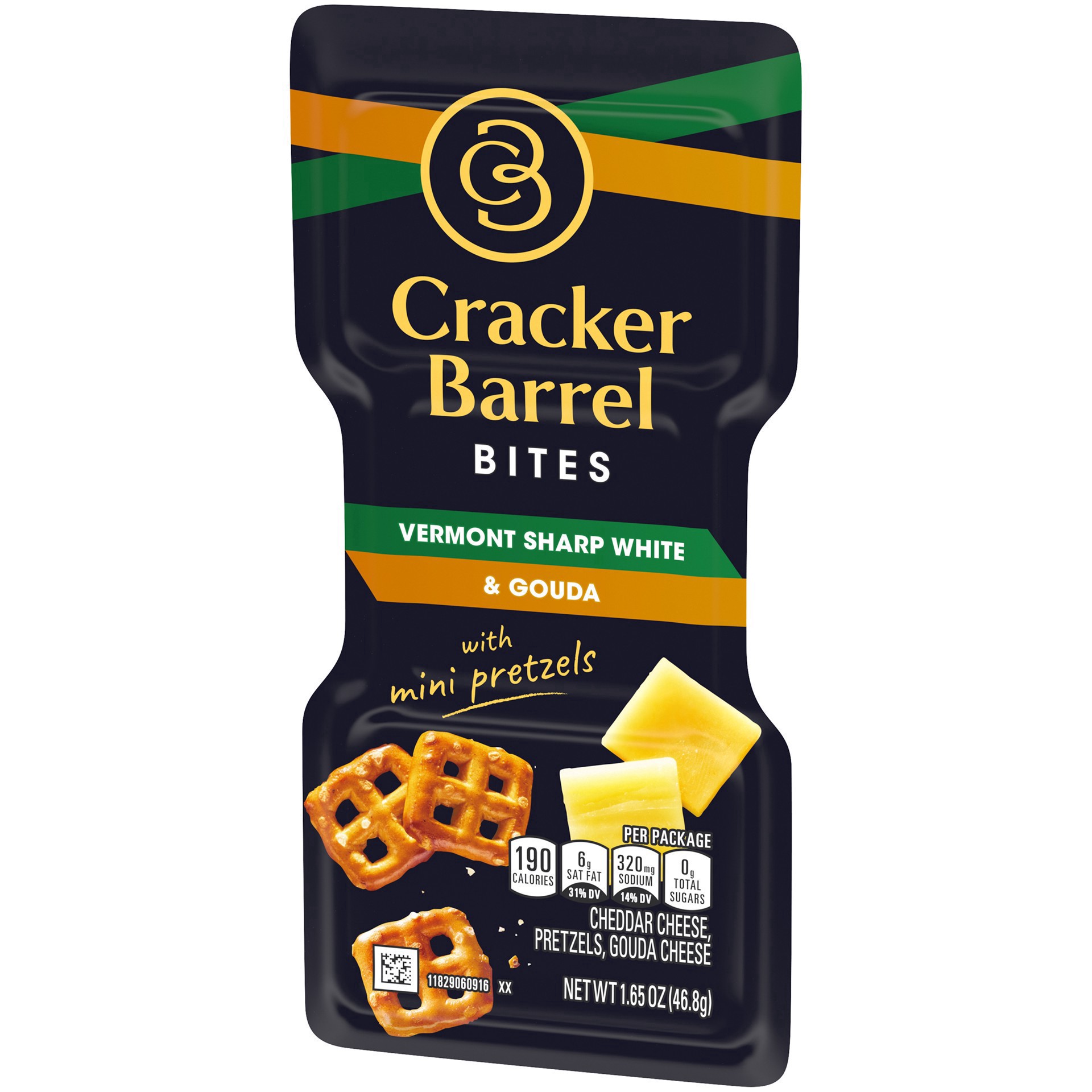 slide 20 of 21, Cracker Barrel Bites Vermont Sharp White Cheddar & Gouda with Mini Pretzels, 1.65 oz