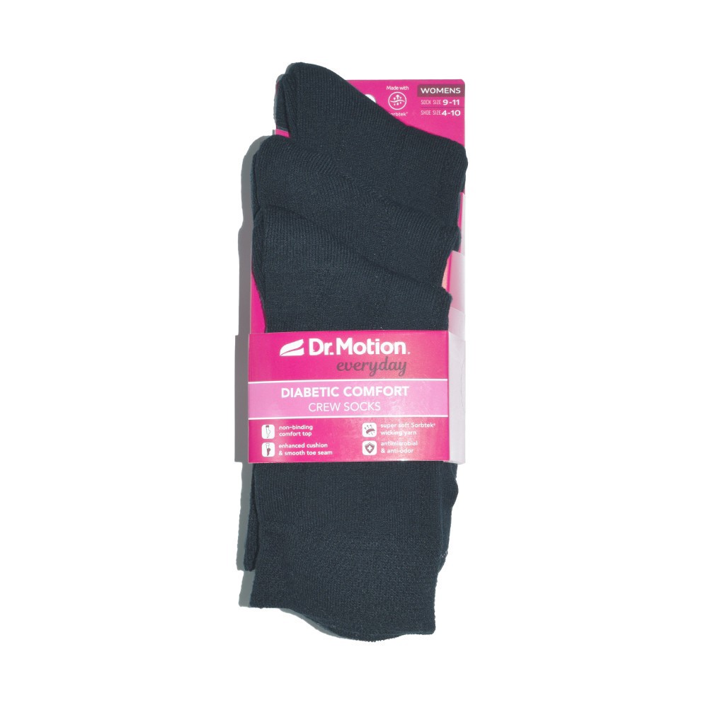 slide 1 of 3, Dr. Motion® Everyday Diabetic Comfort Crew Socks - Black, 2 ct