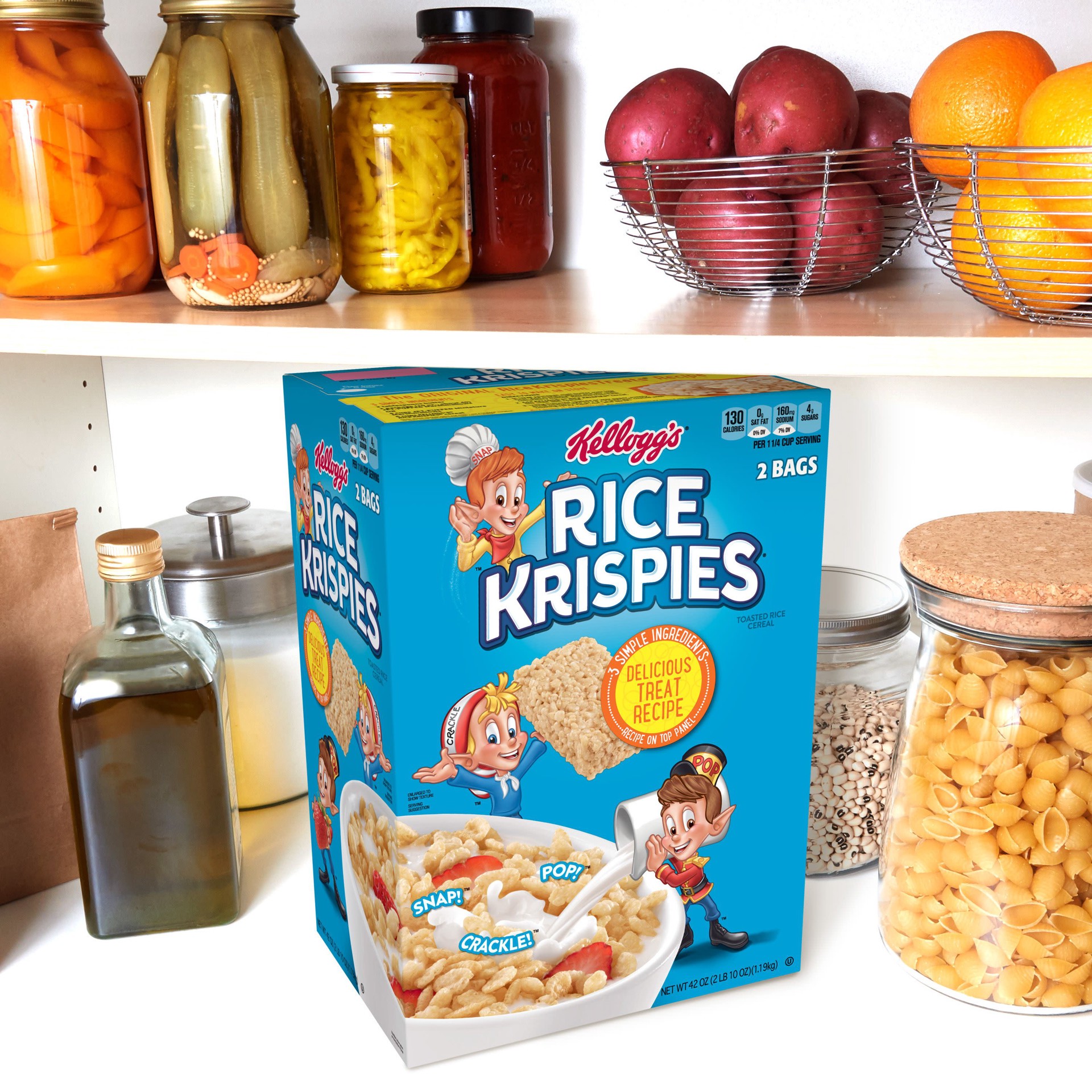 slide 2 of 5, Rice Krispies Kellogg's Rice Krispies Breakfast Cereal, Kids Snacks, Family Breakfast, Original, 42oz Box, 2 Bags, 42 oz